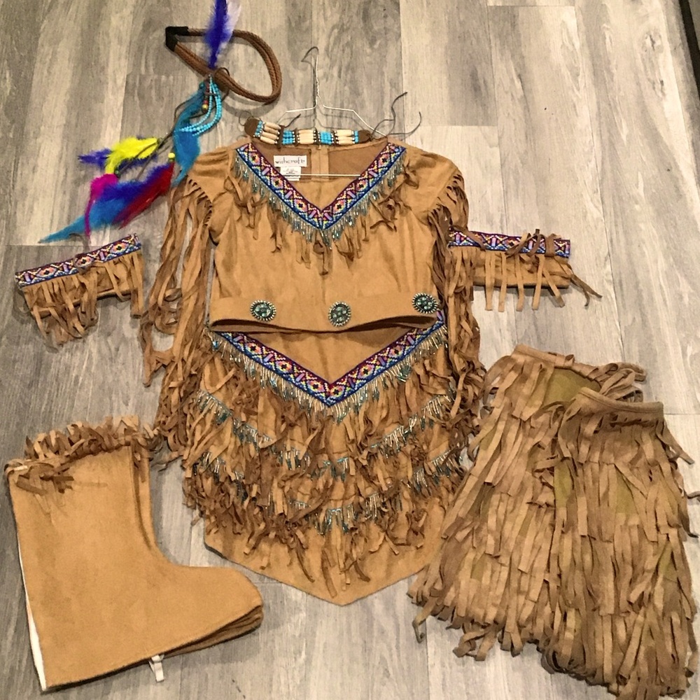Kids Tan Fringe Costume with Colorful Accents